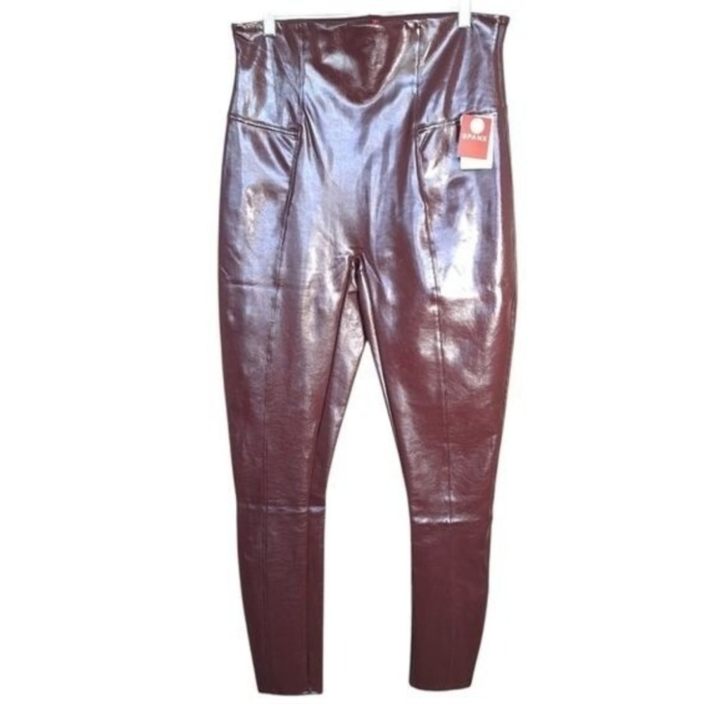 Spanx Women's Faux Patent‎ Leather Leggings Color Ruby Small